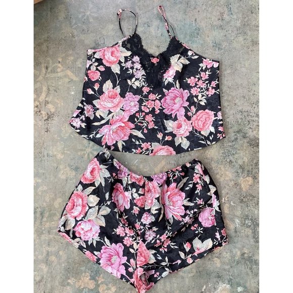 Inner Most Other - Vintage Inner Most Pajama Set Satin Rose Floral Shorts Camisole Top Sz M/L